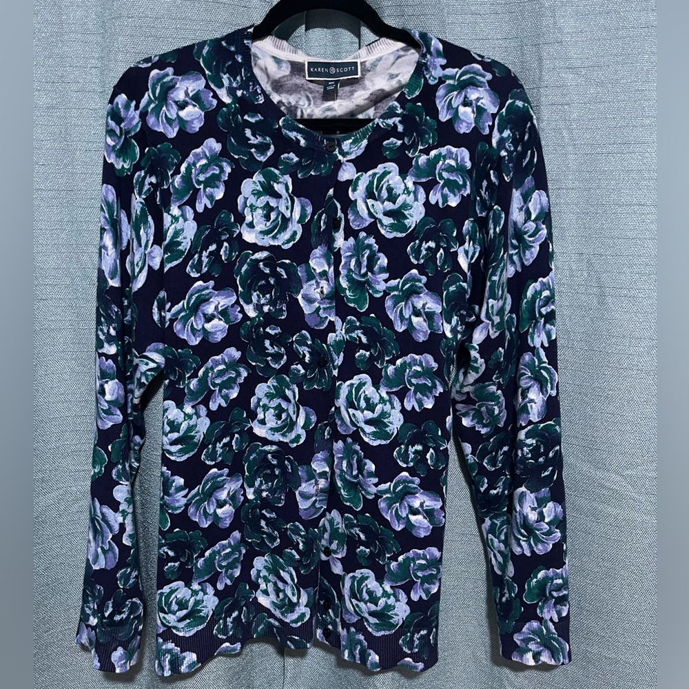 Karen Scott XXL Blue Blossom Cardigan - Picture 3 of 5